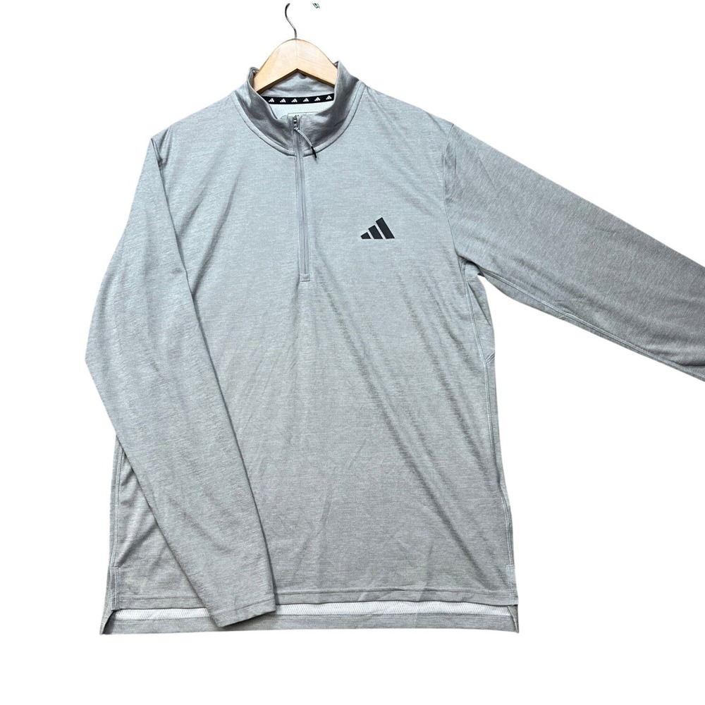 Adidas Pullover Men Medium Gray Heathered Quarter Zip Aeroready Athletic Top EUC